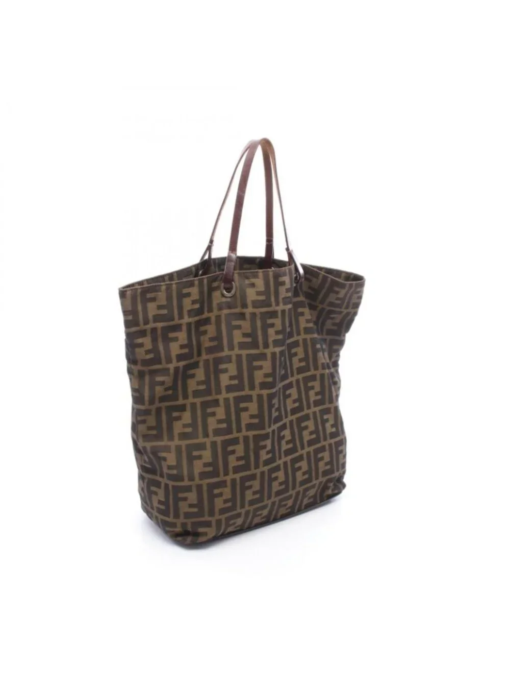 Fendi Tote Zucca Brown Nylon Leather